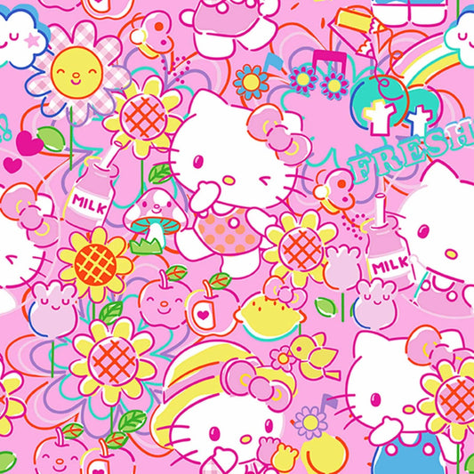 Springs Creative Hello Kitty Garden Doodle Pink 100% Cotton By the Yard Baby