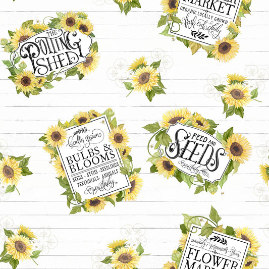 Spring Creative Sunflower Garden Signs 100% Cotton By the Yard Novelty