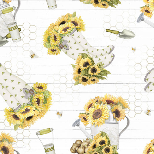 Spring Creative Sunflower Garden Rain Boots 100% Cotton By the Yard Novelty