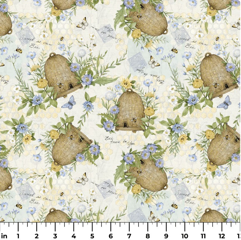 Spring Creative Sweet as can Bee Tossed Hives and Floral 100% Cotton By the Yard Novelty