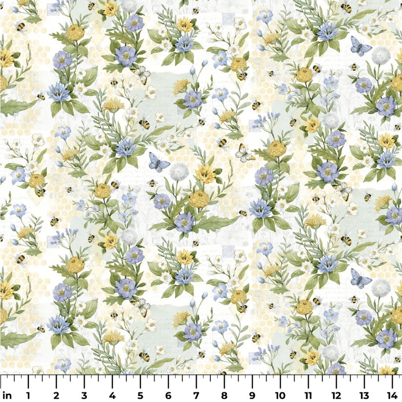 Spring Creative Sweet as can Bee Floral 100% Cotton By the Yard Novelty