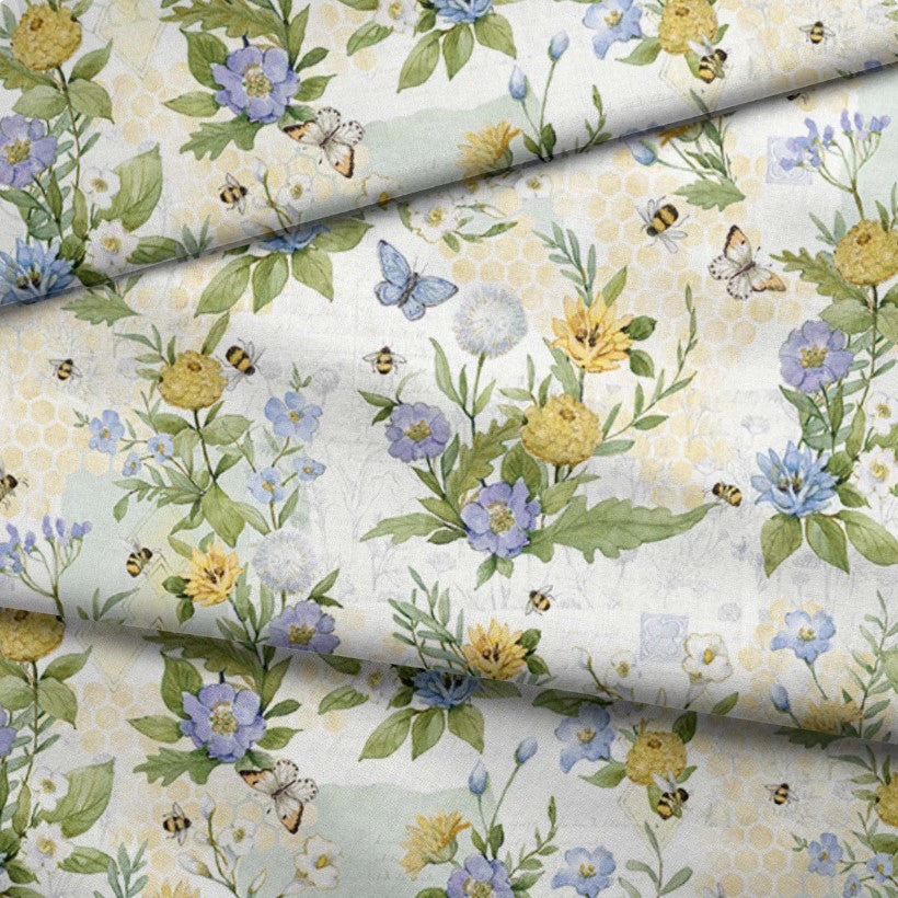 Spring Creative Sweet as can Bee Floral 100% Cotton By the Yard Novelty