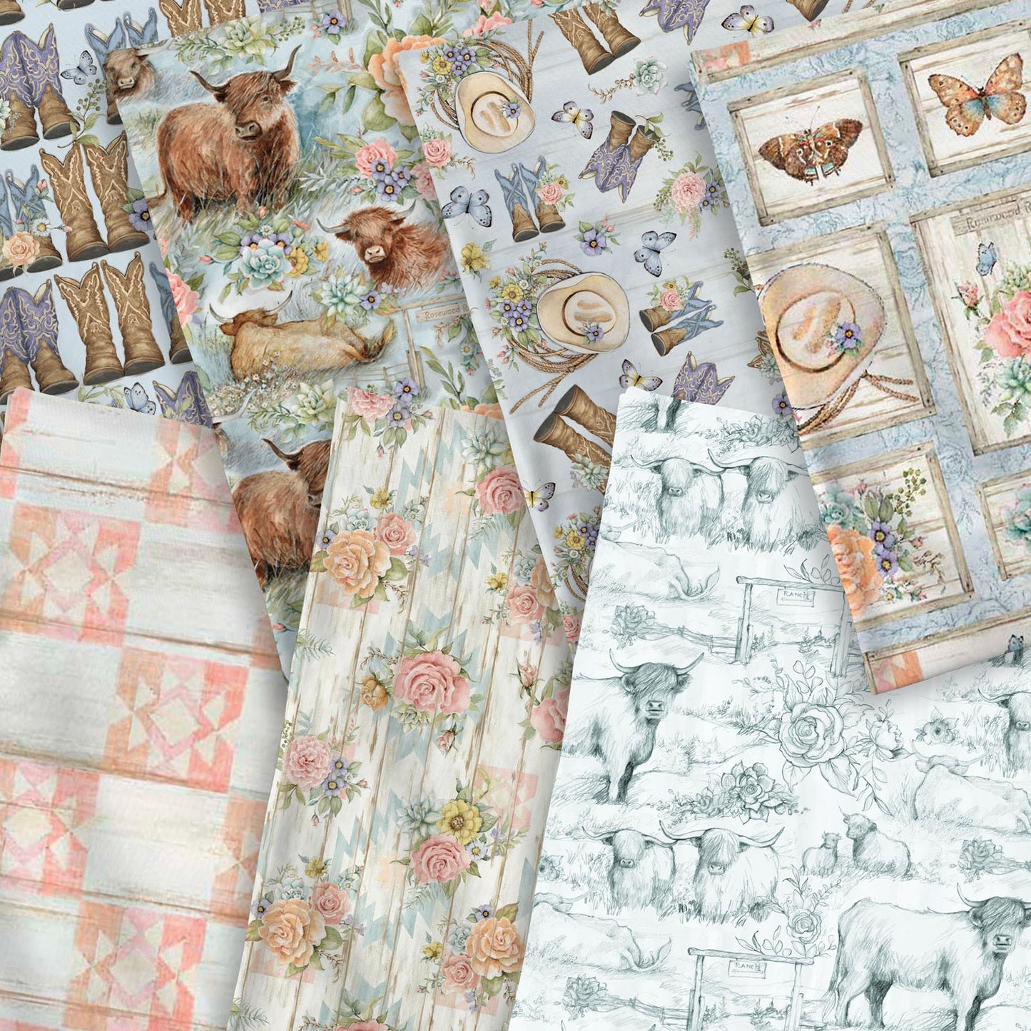 Highland Ranch Cows 7 Piece Fat Quarter Set 18" x 21" Bundle Precut