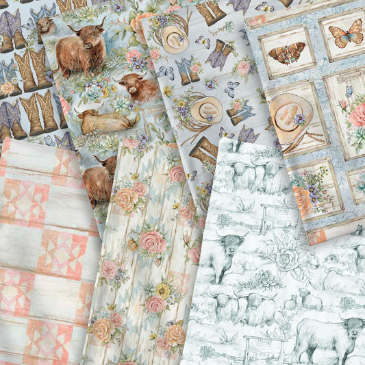 Highland Ranch Cows 7 Piece Fat Quarter Set 18" x 21" Bundle Precut