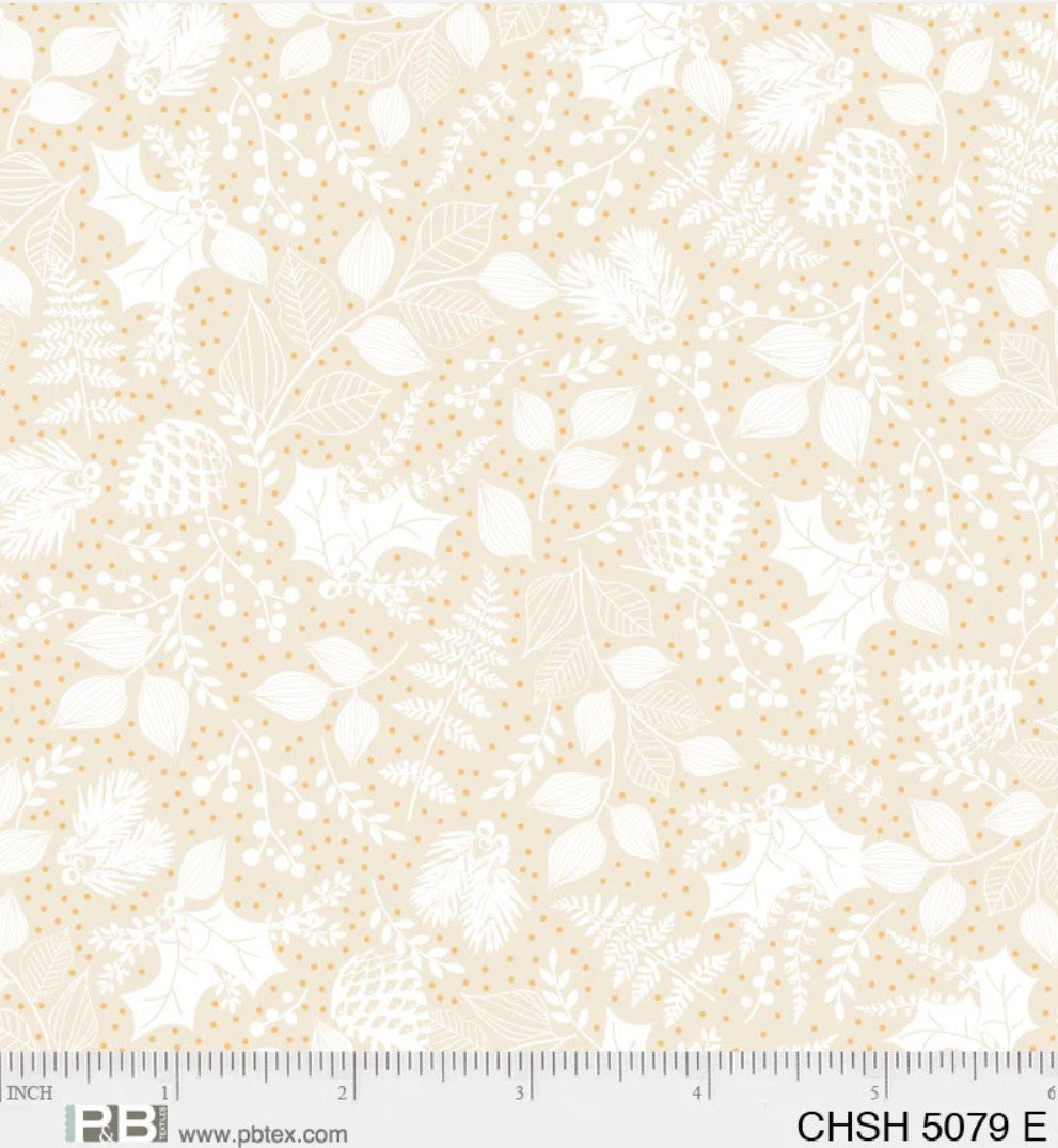 44 x 36 Christmas Pinecones Leaves Dots on Cream 100% Cotton Fabric