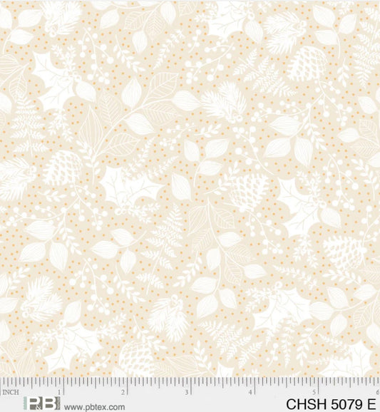 44 x 36 Christmas Pinecones Leaves Dots on Cream 100% Cotton Fabric