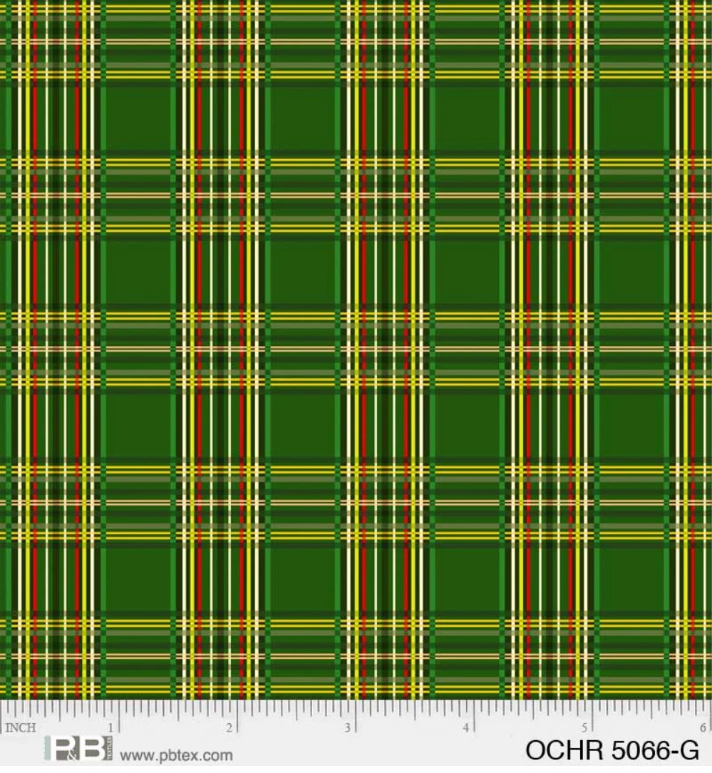 44 x 36 Ornamental Christmas Plaid Blender Green 100% Cotton Fabric