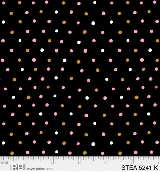 44 x 36 Multi Colored Dots on Black 100% Cotton Fabric All over print