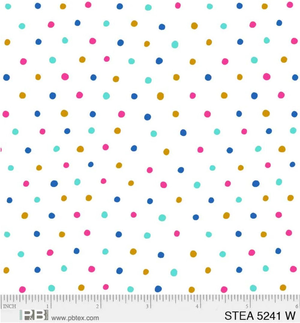 44 x 36 Multi Colored Dots on White 100% Cotton Fabric All over print