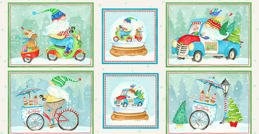 44 x 24 Christmas Gnomes Panel Wheeling Winter Wonderland 100% Cotton Fabric