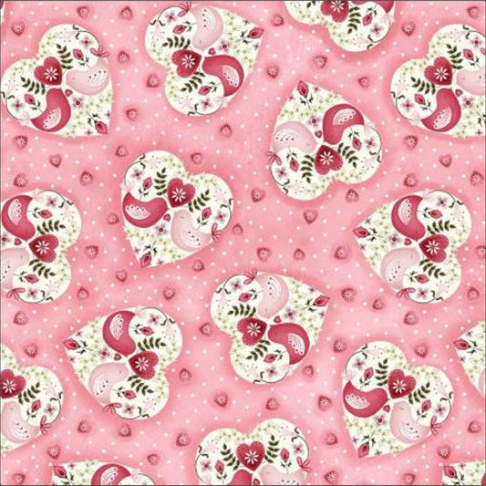 44 x 36 Love Birds on Pink 100% Cotton Fabric Valentine