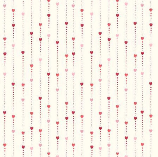 44 x 36 Love Birds Heart Stripe Cream 100% Cotton Fabric Valentine