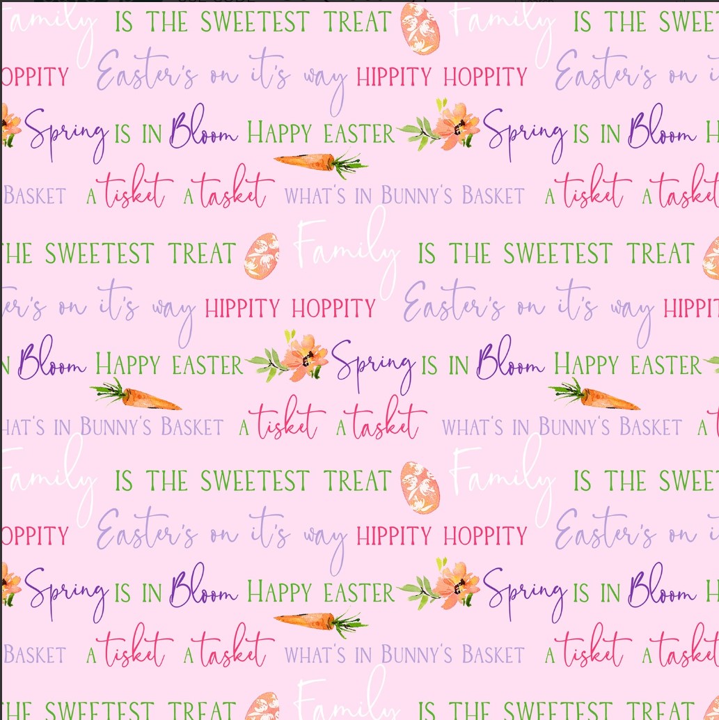 44 x 36 Easter Spring Words Text Pink Hoppy Easter P & B Textiles  100% Cotton