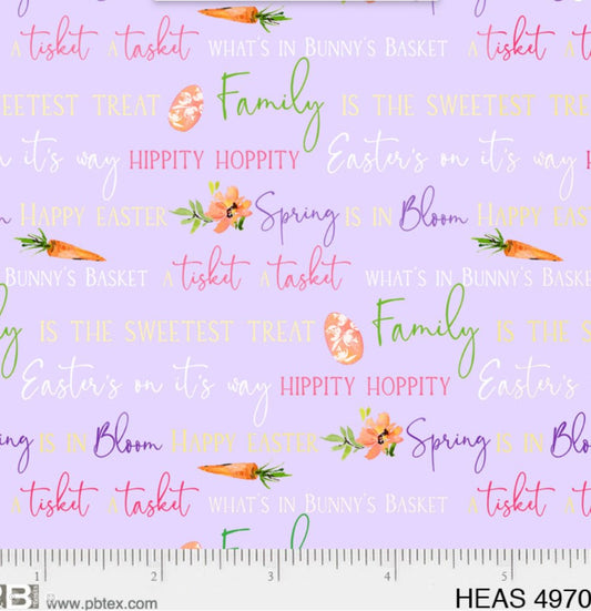 44 x 36 Easter Spring Words Text Lavender Purple Hoppy Easter P & B Textiles 100% Cotton