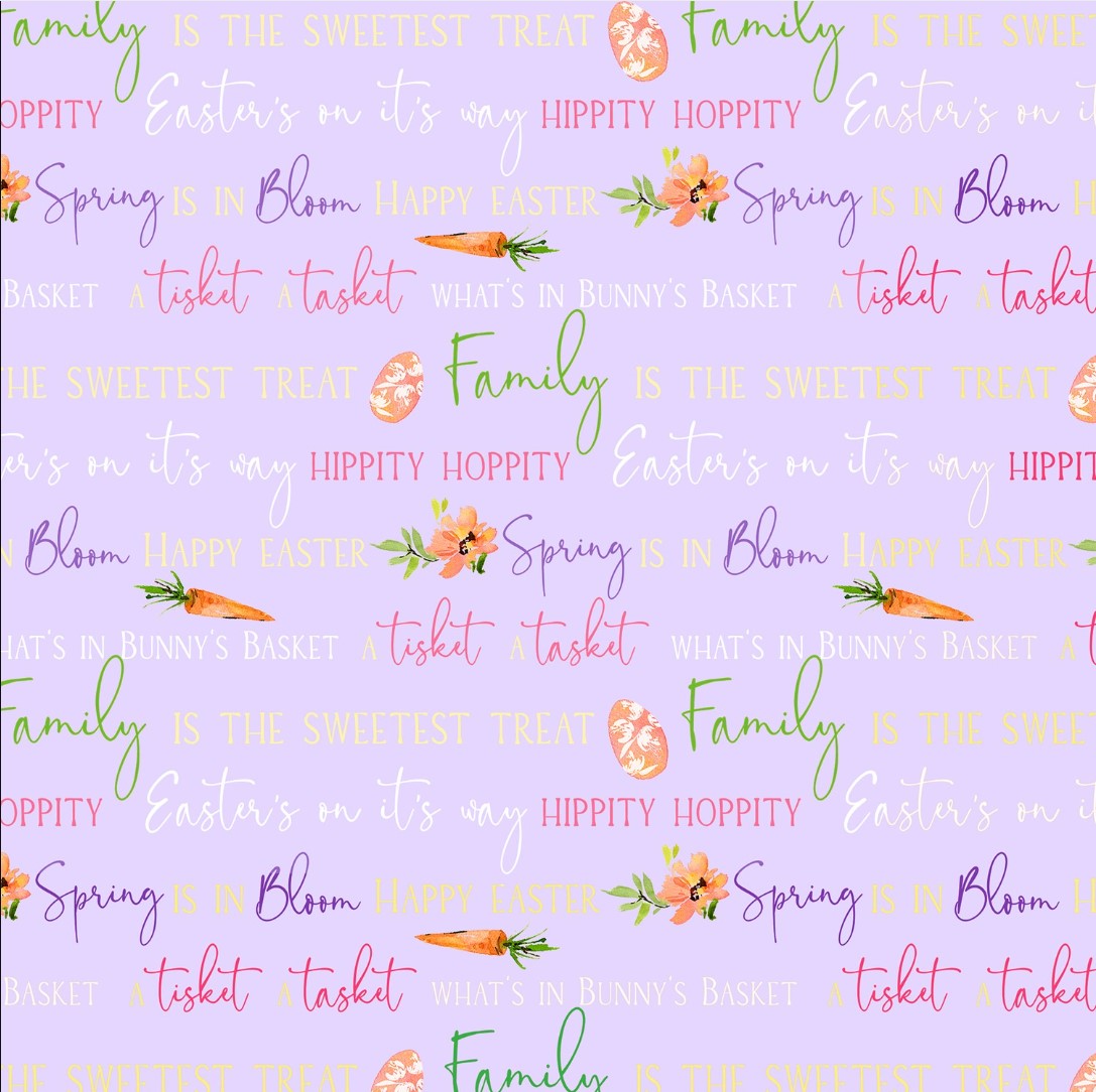 44 x 36 Easter Spring Words Text Lavender Purple Hoppy Easter P & B Textiles 100% Cotton