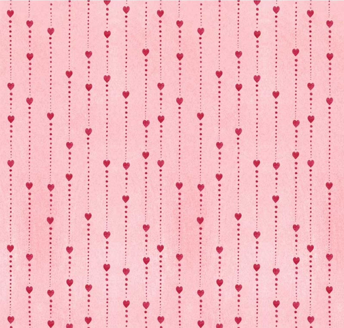 44 x 36 Love Birds Heart Stripe Pink 100% Cotton Fabric Valentine