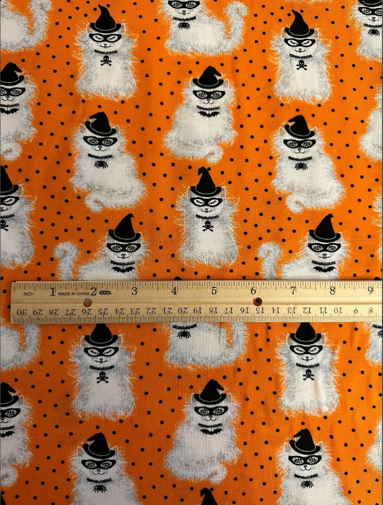 44 x 36 Halloween Spell on You Cats on Orange Fabric Traditions 100% Cotton