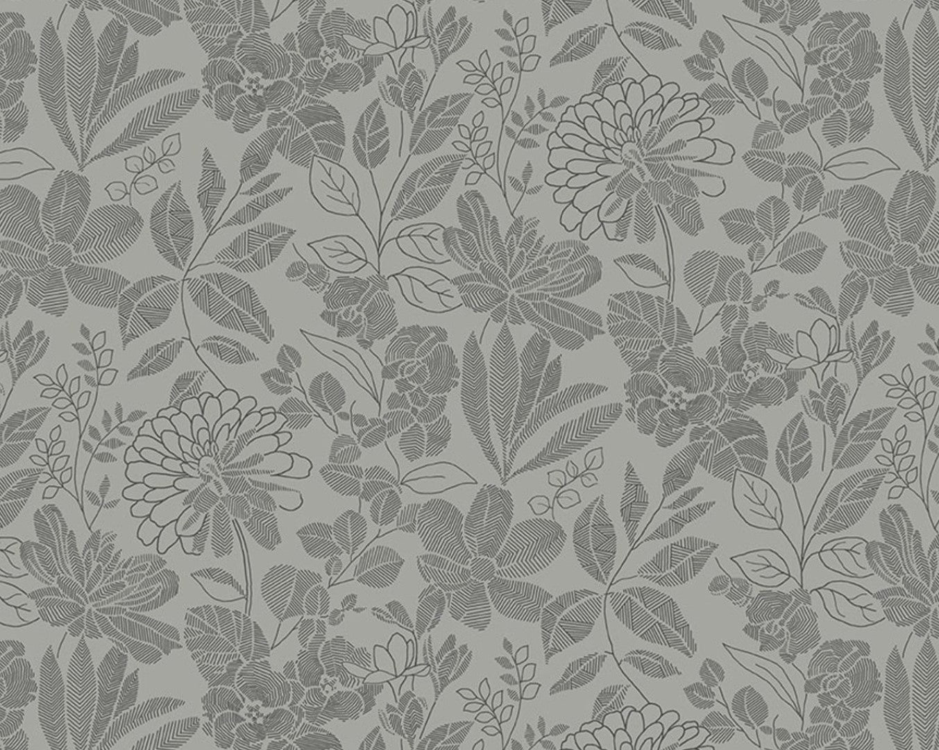 118 Inch Wide Medium Grey Floral Premium Quilt Back 100% Cotton Fabric Extra Wide