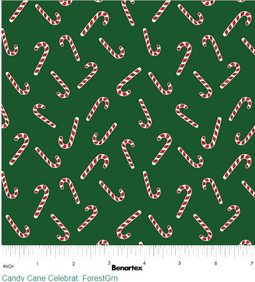 44 x 36 Candy Canes on Green Benartex 100% Cotton Christmas