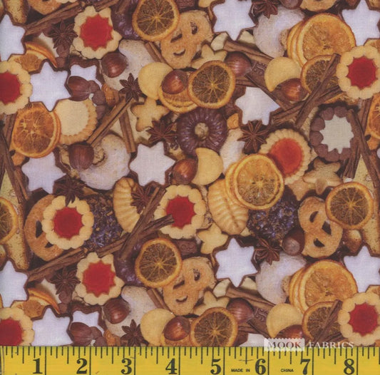 44 x 36 Christmas Cookies Nuts and Fruits 100% Cotton Fabric