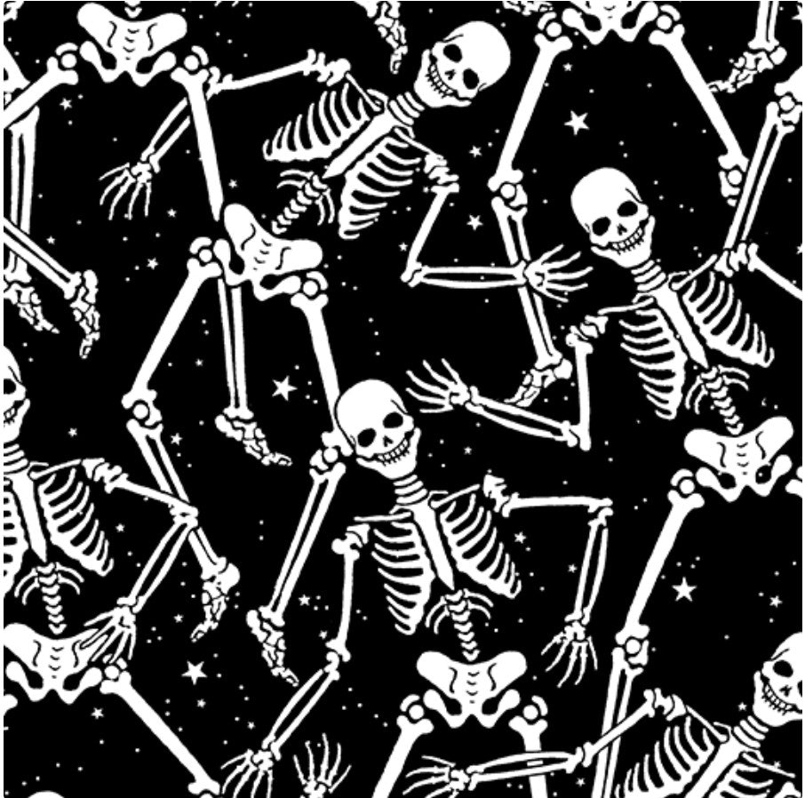 44 x 36 Glow in the Dark Large Skeletons on Black Halloween Benartex 100% Cotton Fabric