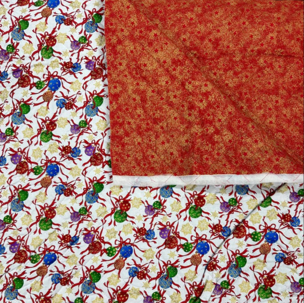 Price Per Yard Double Faced Pre-Quilted Christmas Fabric Ornaments and Stars Paintbrush Studio