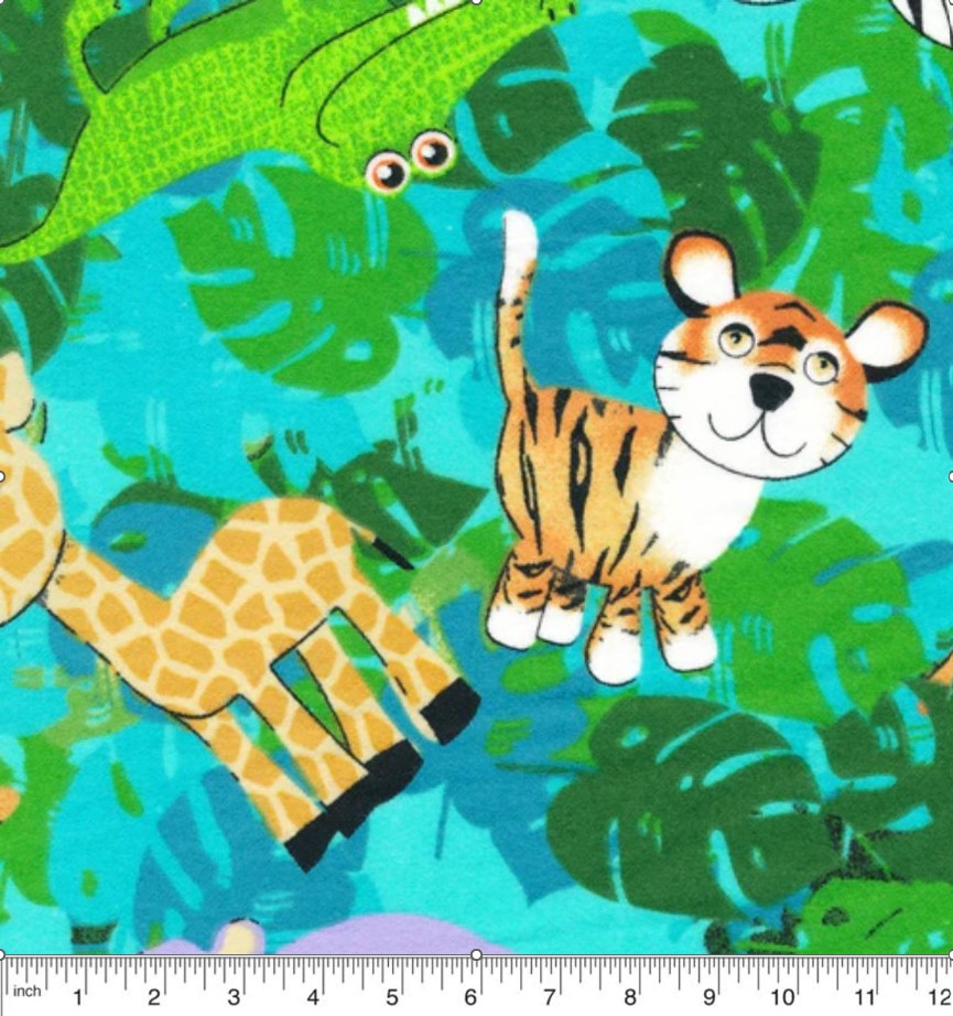 Price Per Yard Flannel Jungle Friends Aqua Fabric Paintbrush Studio Fabri-Quilt Baby