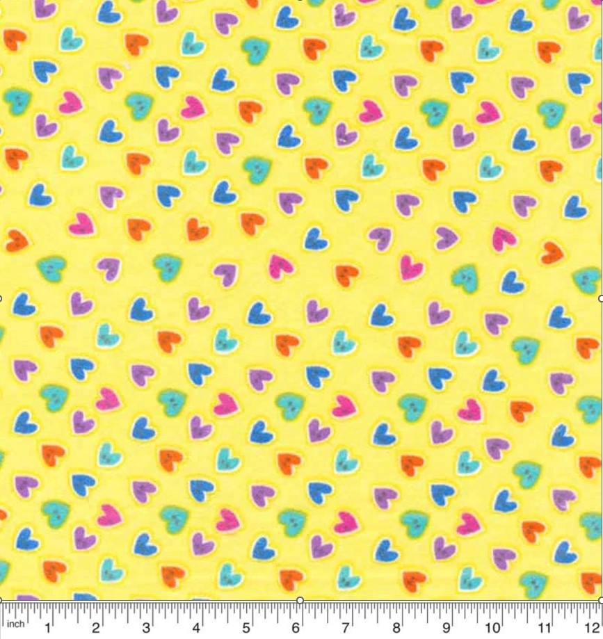 Price Per Yard Flannel Heart Buttons Yellow Fabric Paintbrush Studio Fabri-Quilt Baby