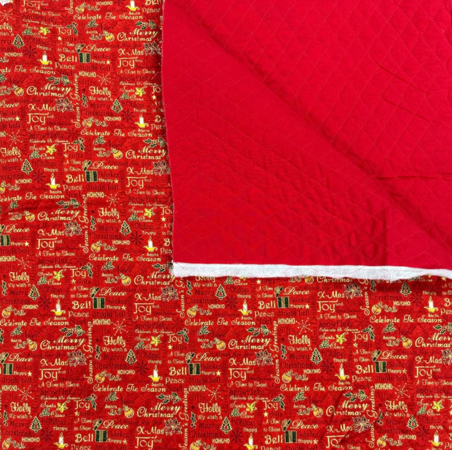 Price Per Yard Double Faced Pre-Quilted Christmas Fabric Gold Words Red Paintbrush Studio