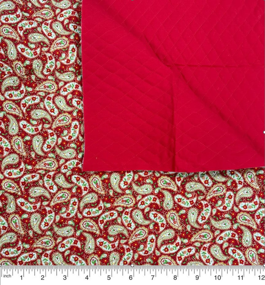 Price Per Yard Double Faced Pre-Quilted Christmas Fabric Paisley Red Paintbrush Studio