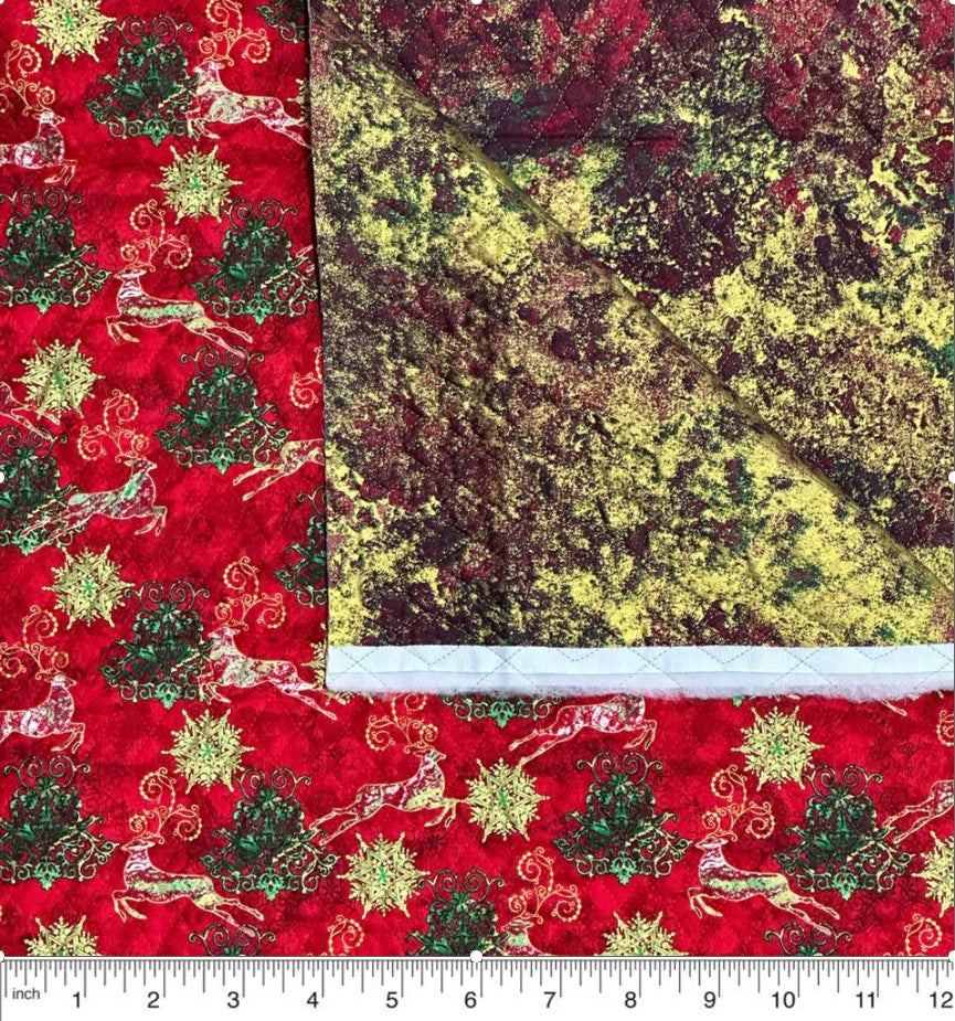 Price Per Yard Double Faced Pre-Quilted Christmas Fabric Reindeer Sleigh Marblehead Paintbrush Studio