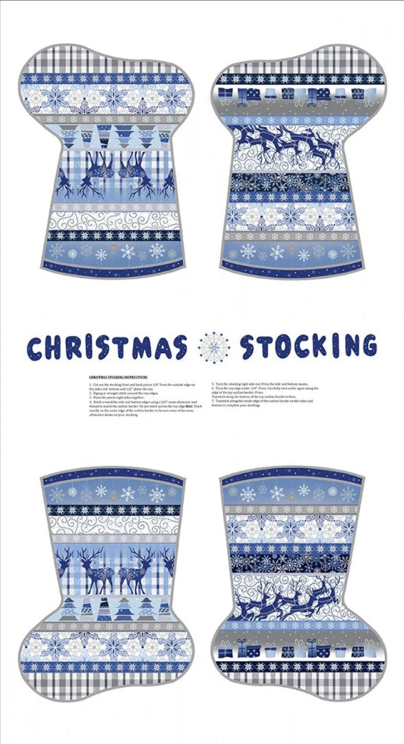 Christmas Stocking Panel Blue Holiday Fabric Paintbrush Studio