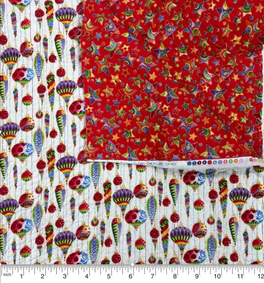 Price Per Yard Double Faced Pre-Quilted Christmas Fabric Chinese Lanters Stars Paintbrush Studio