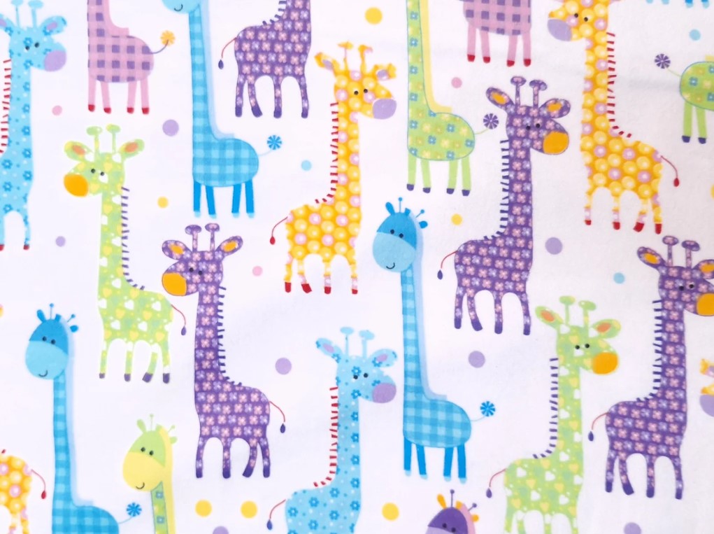 Price Per Yard Flannel Giraffes on White Fabric Paintbrush Studio Fabri-Quilt Baby