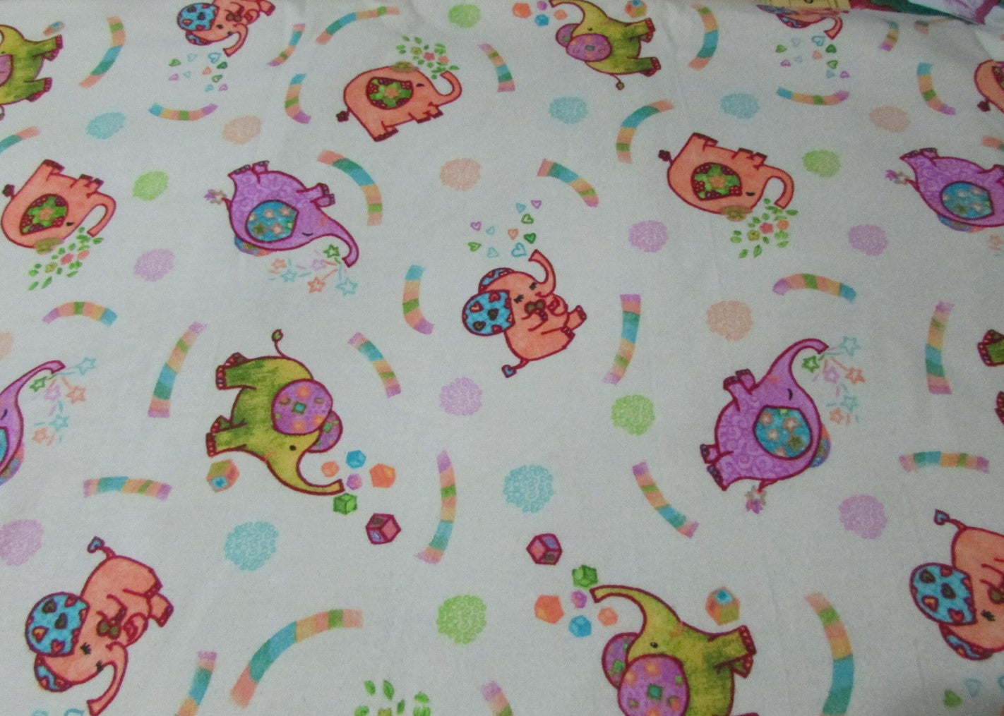 Price Per Yard Flannel Elephant Party on Cream Fabric Paintbrush Studio Fabri-Quilt Baby