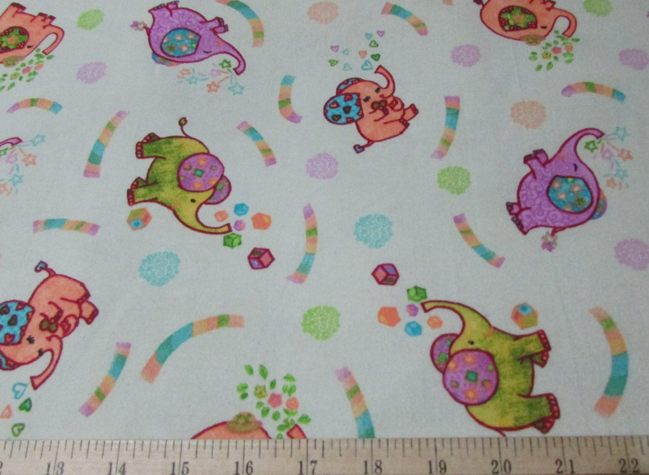 Price Per Yard Flannel Elephant Party on Cream Fabric Paintbrush Studio Fabri-Quilt Baby