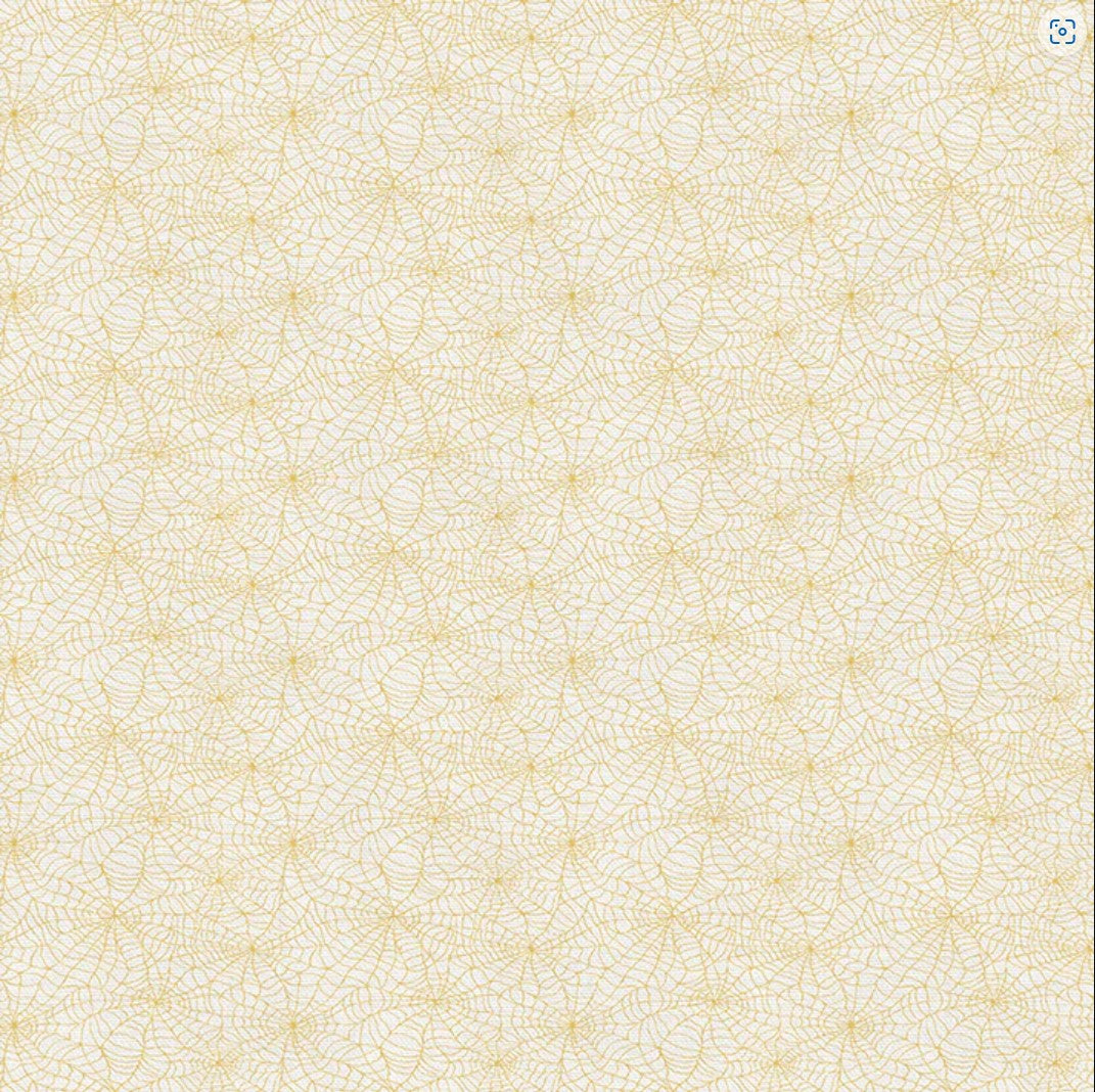 Price Per Yard Halloween Gold Spiderwebs on Cream Fabric Paintbrush Studio