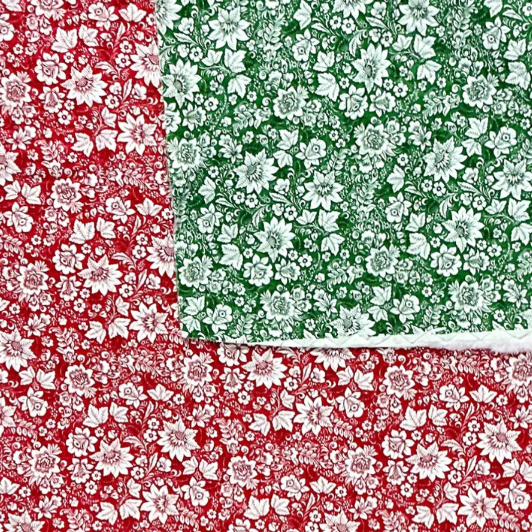 Price Per Yard Double Faced Pre-Quilted Christmas Red and Green Floral Paintbrush Studio