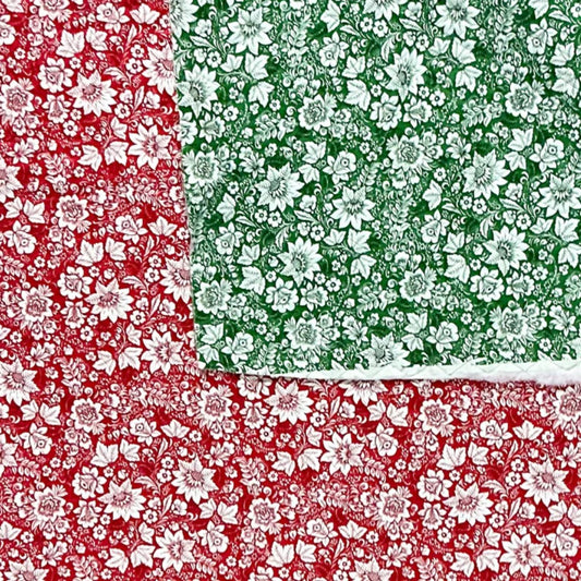 Price Per Yard Double Faced Pre-Quilted Christmas Red and Green Floral Paintbrush Studio