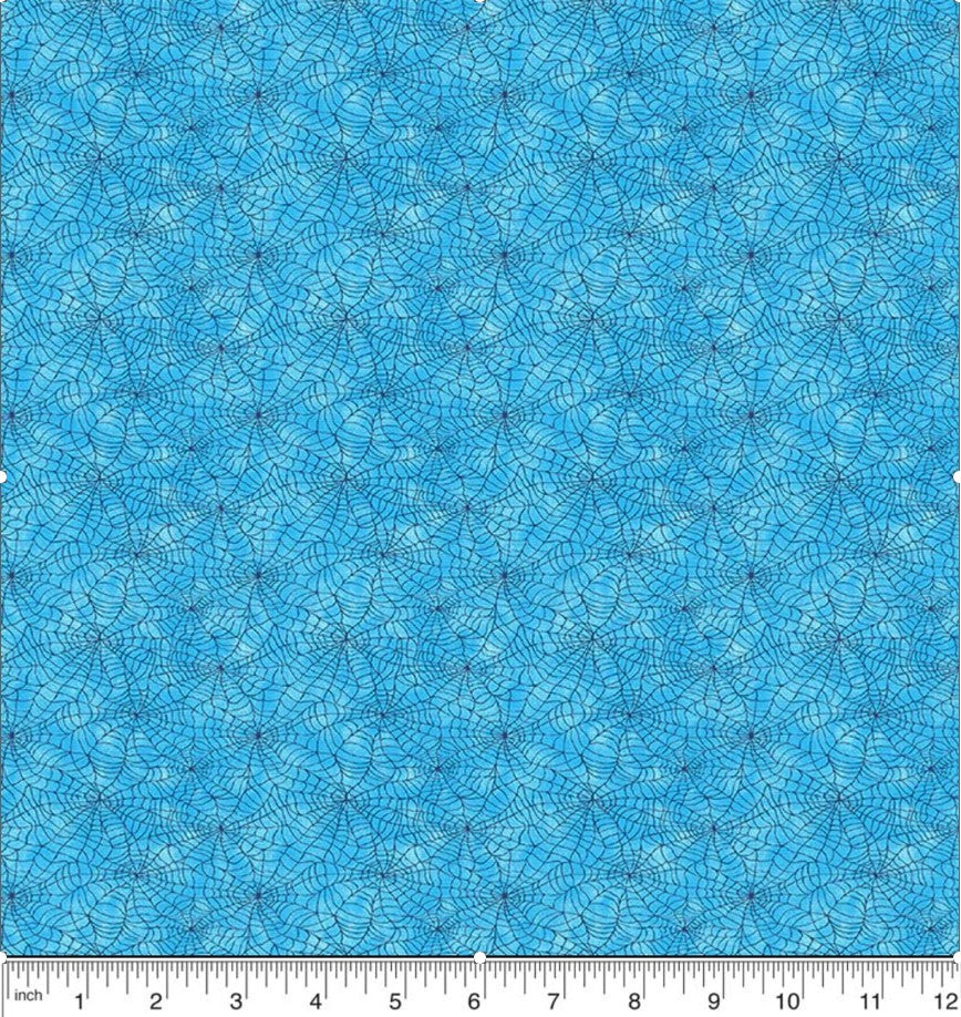 Price Per Yard Halloween Black Spiderwebs on Blue Fabric Paintbrush Studio