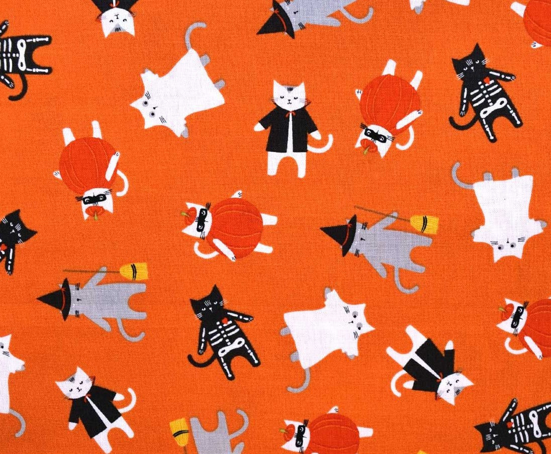 Halloween Cats in Costumes Orange Riley Blake 100% Cotton Price Per Yard