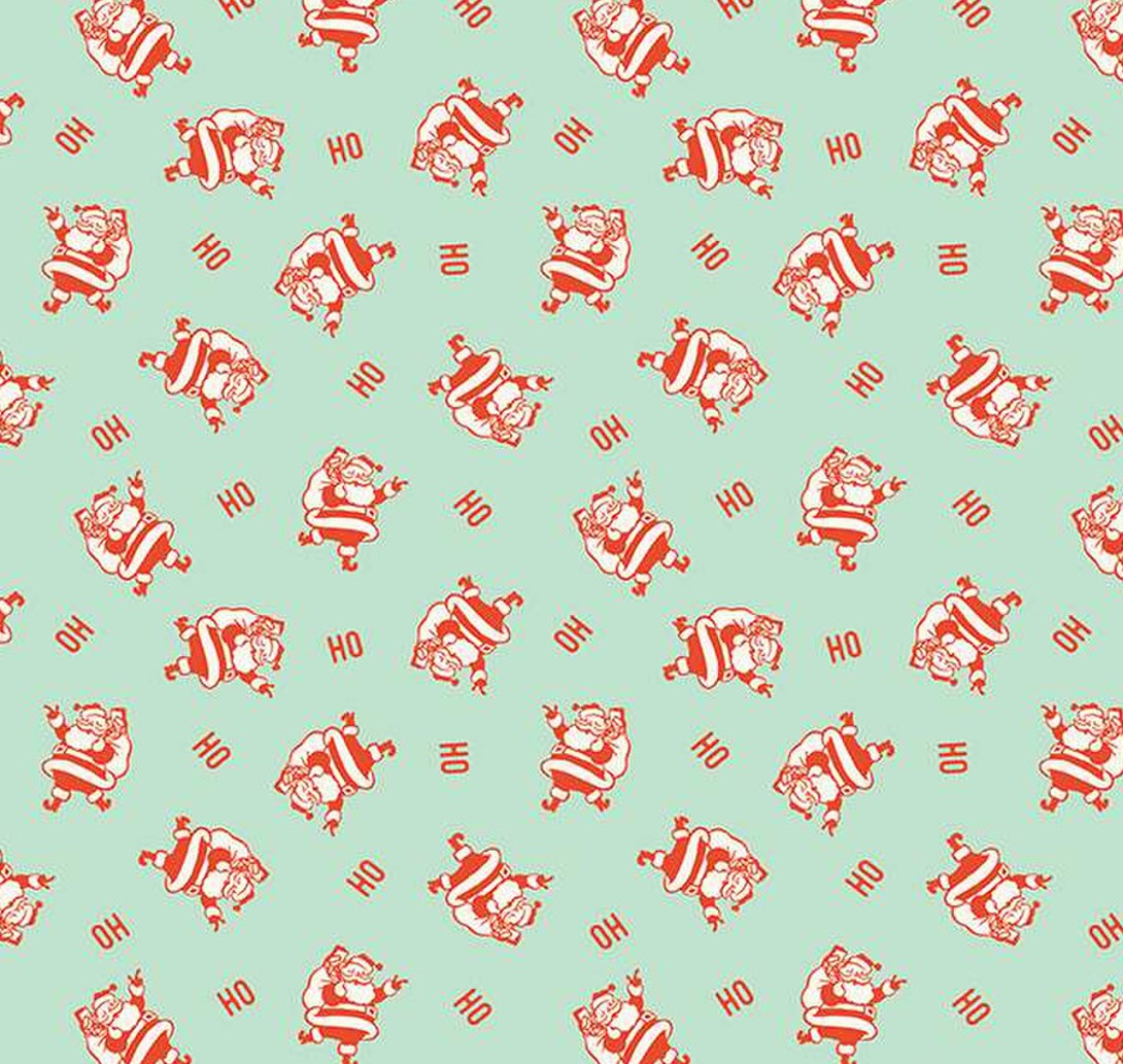 Christmas Santa HO HO HO Mint Green Riley Blake 100% Cotton Price Per Yard