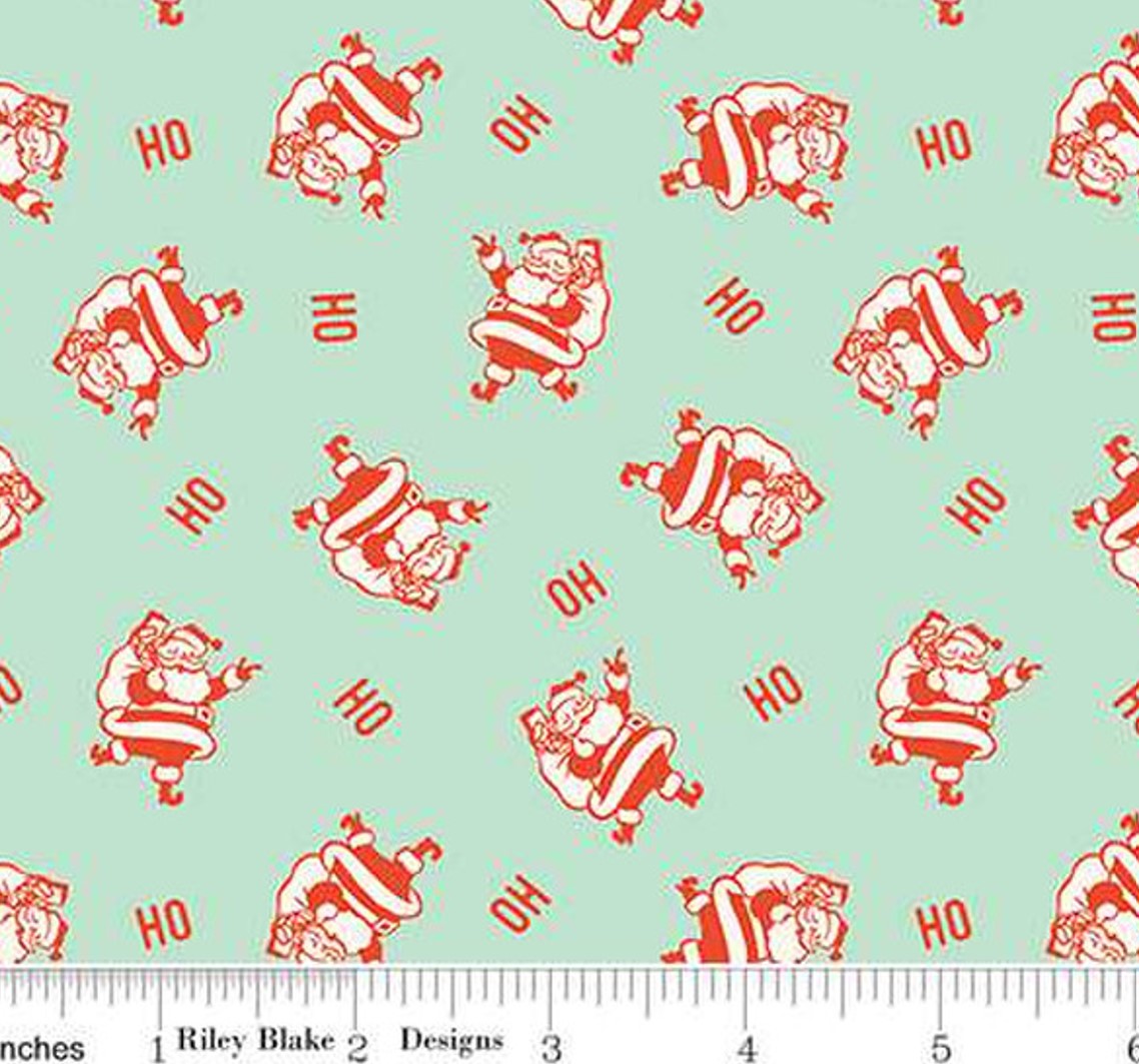 Christmas Santa HO HO HO Mint Green Riley Blake 100% Cotton Price Per Yard