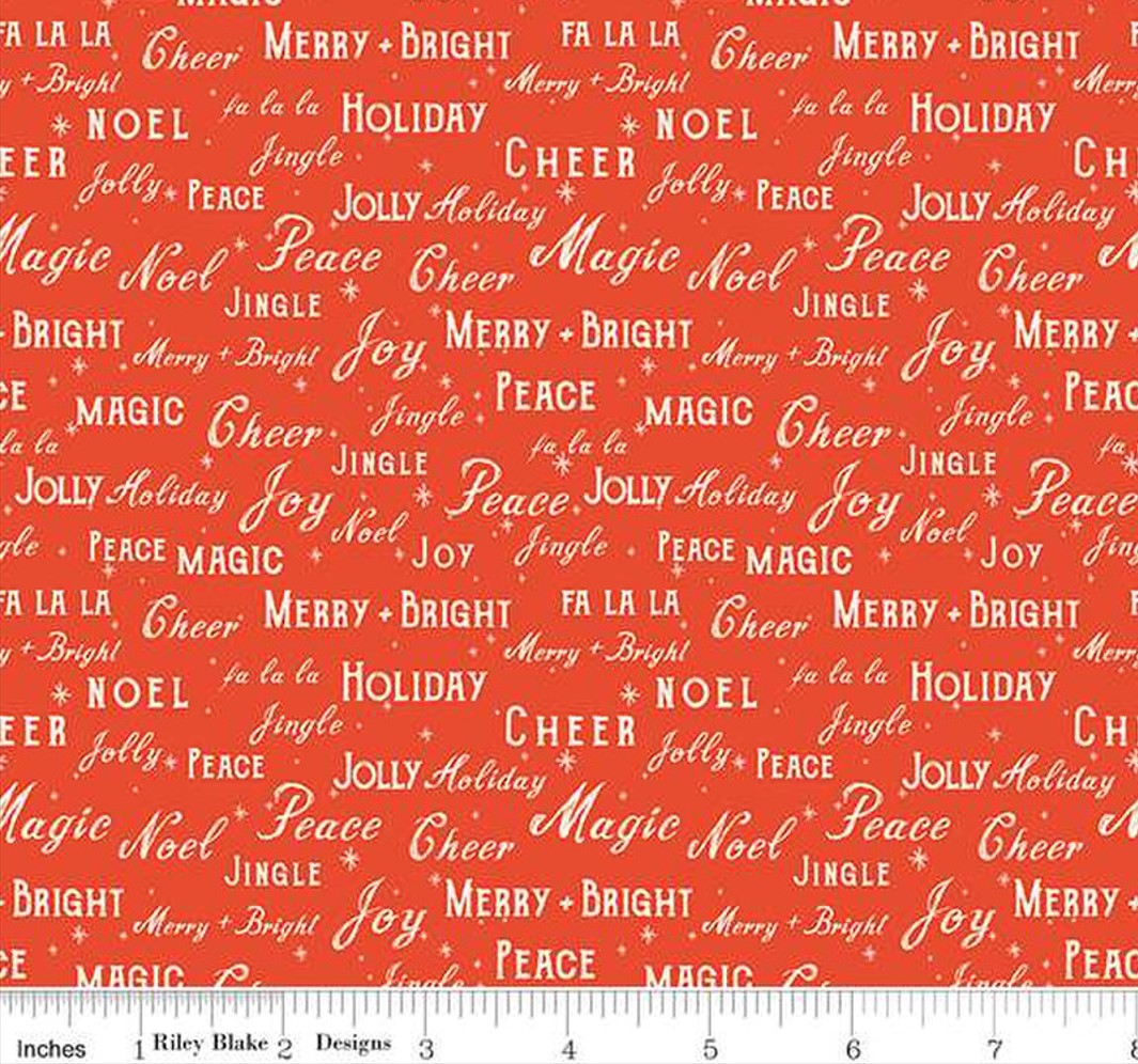 Christmas Text Red Holiday Cheer Riley Blake 100% Cotton Price Per Yard