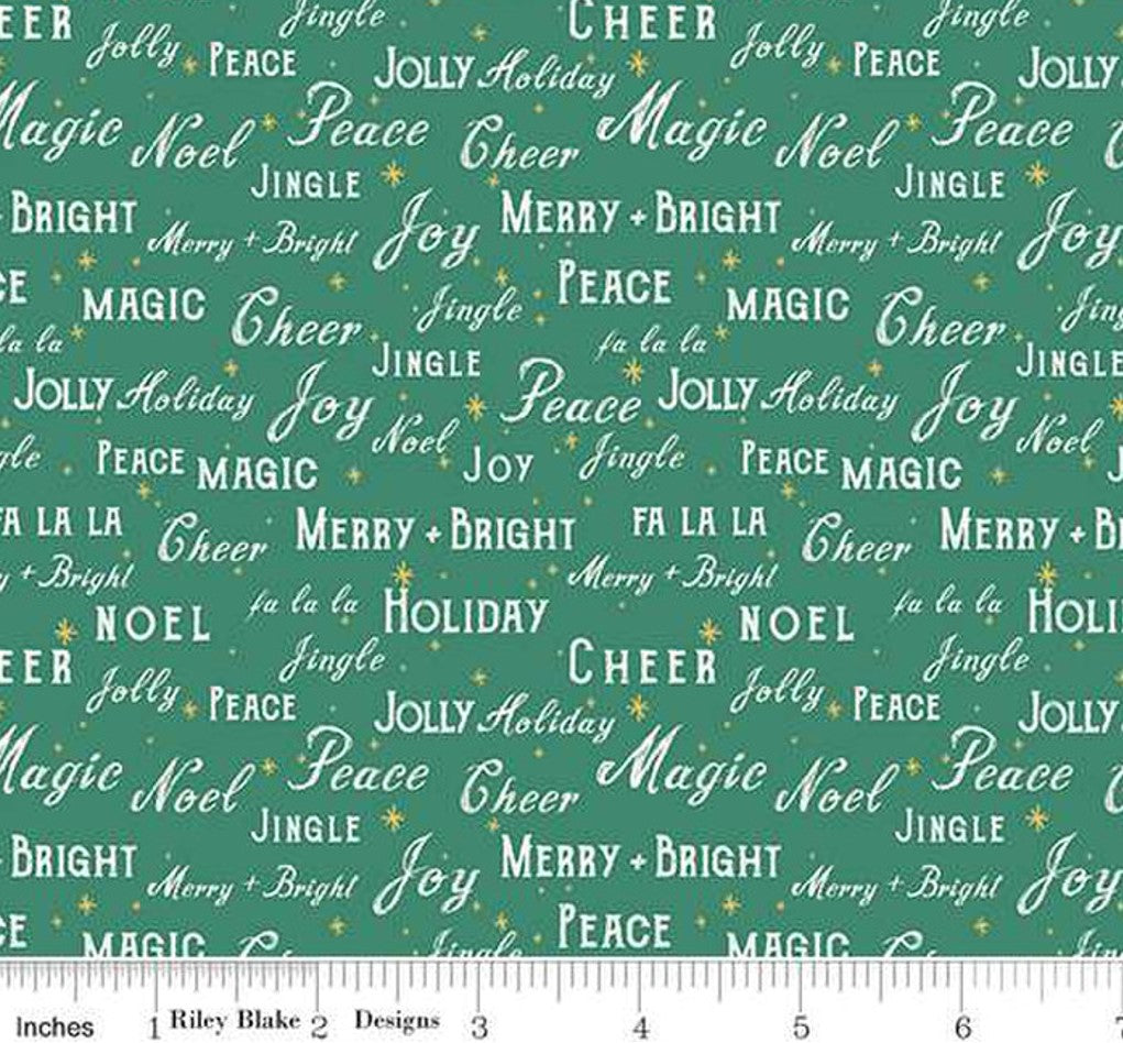 Christmas Text Green Holiday Cheer Riley Blake 100% Cotton Price Per Yard