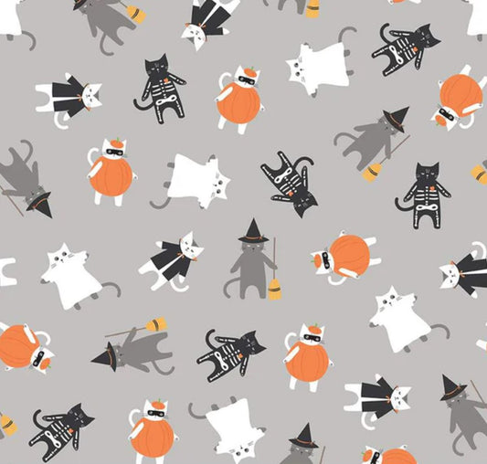 Halloween Cats in Costumes Gray Riley Blake 100% Cotton Price Per Yard