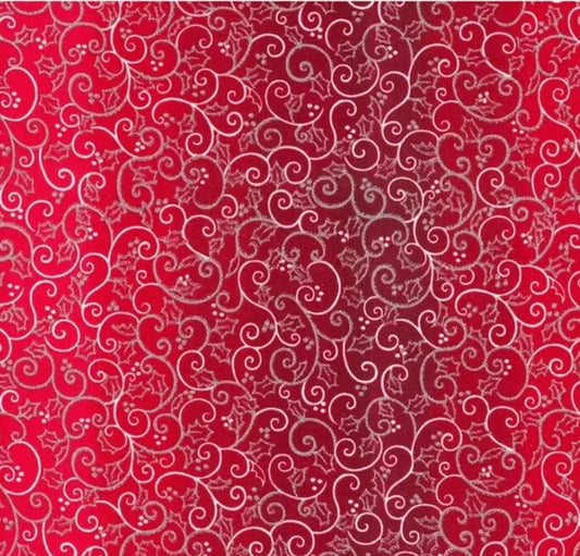 Price Per Yard Christmas Ivy Vines on Red Blender Glitter Fabric Traditions 100% Cotton