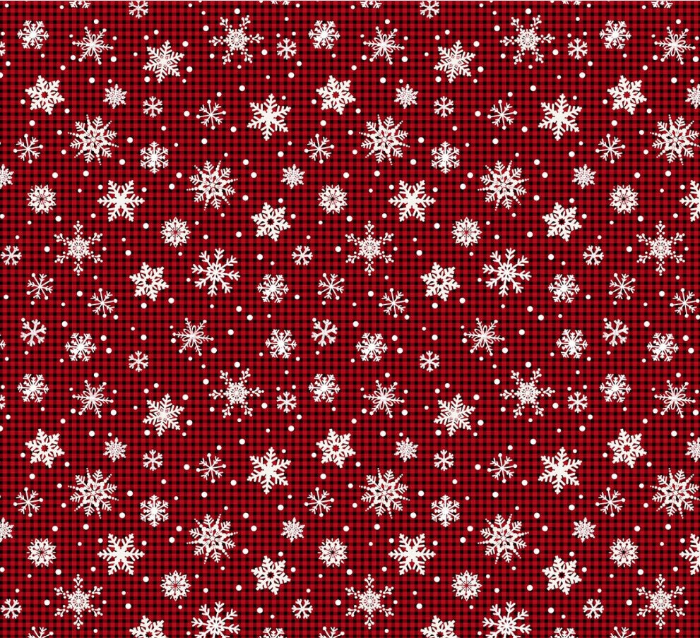 45 x 36 Timeless Treasures Christmas Snowflakes on Red Black Small Bias Plaid 100% Cotton Fabric