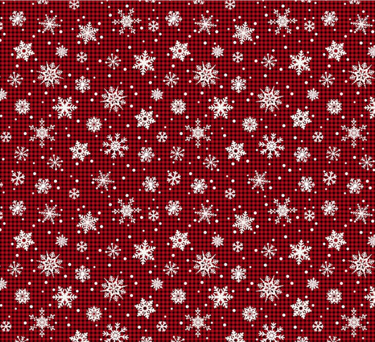 45 x 36 Timeless Treasures Christmas Snowflakes on Red Black Small Bias Plaid 100% Cotton Fabric