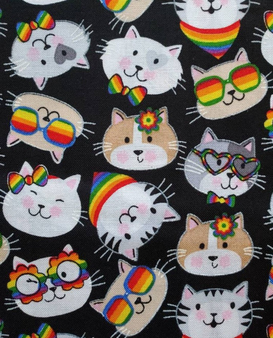 Fabric Traditions Novelty Rainbow Cats Kitty Black 100% Cotton Price per Yard